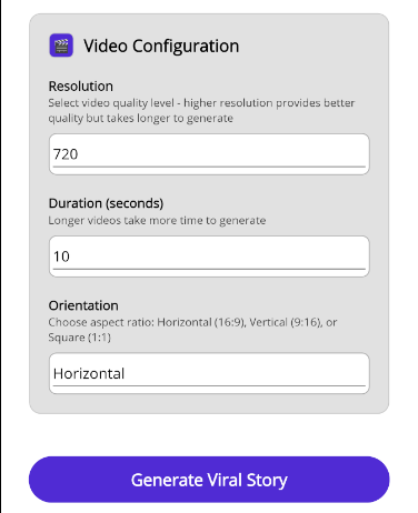 Settings for the video output generated by SORA
